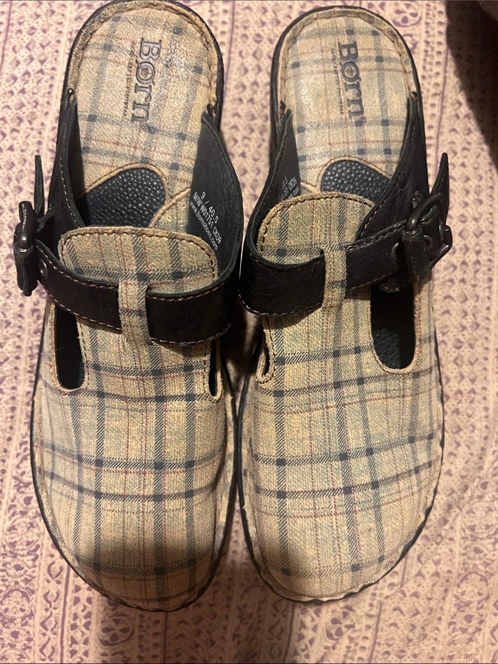 Born Plaid Slip-On Clogs with Black Strap